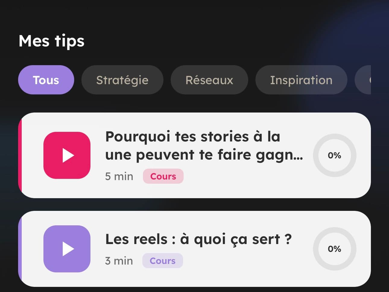 Aperçu Mini-cours dans l'app Clutch