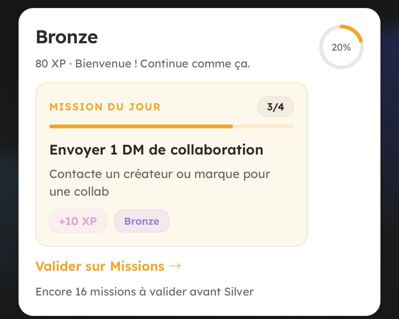 Aperçu Missions quotidiennes dans l'app Clutch